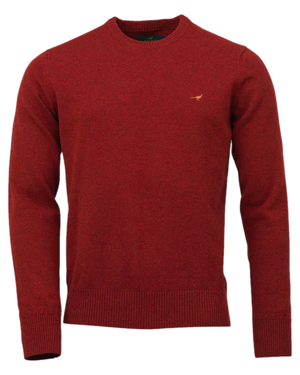 Old Red Coloured Laksen Mens Hoy O-neck Lambswool Sweater on white background 