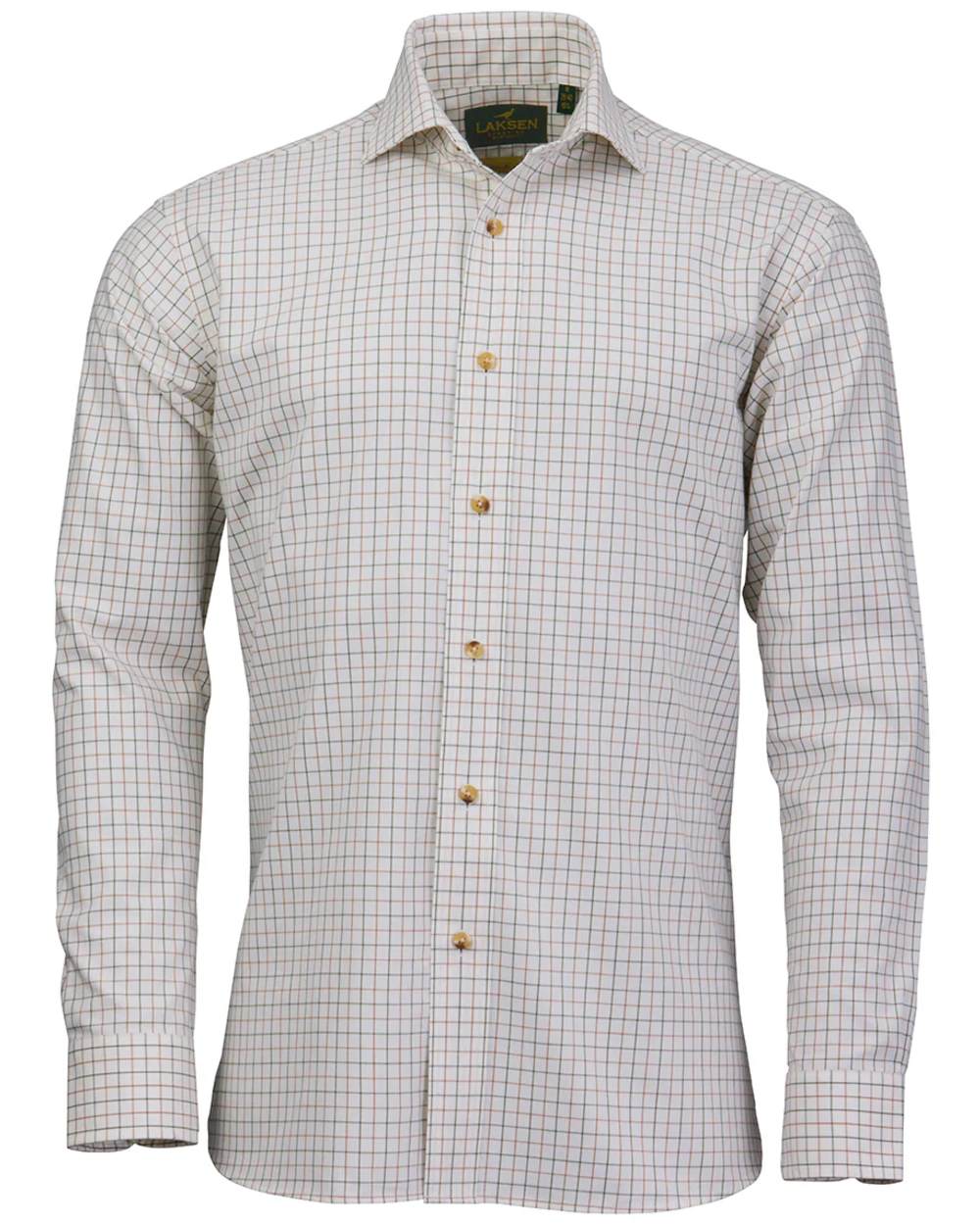 Olive Rum Coloured Laksen Mens Irving Cotton Wool Shirt on white background 