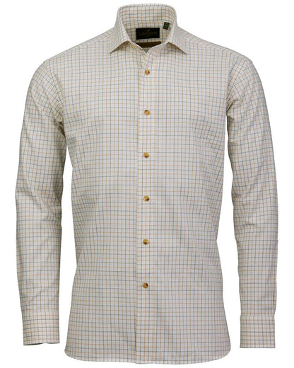Gorse Olive Coloured Laksen Mens Jerrod Cotton Wool Shirt on white background 