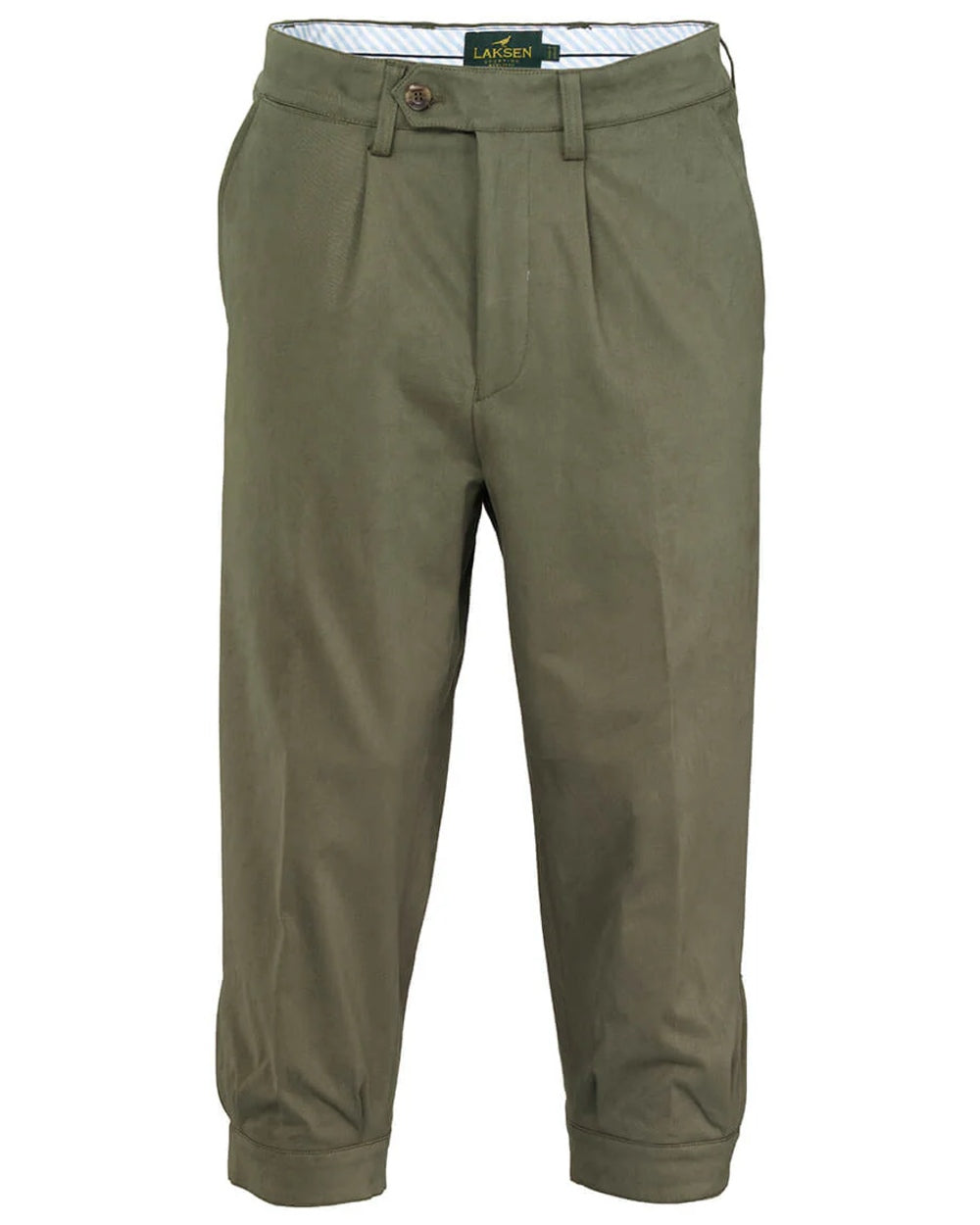 Olive coloured Laksen Mens Lumley Breeks on white background 