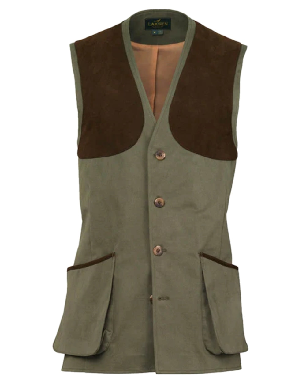 Olive Coloured Laksen Mens Lumley Leith Shooting Vest on white background 