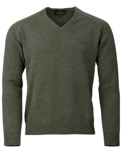 Forest Coloured Laksen Mens Trent V-Neck Lambswool Sweater on white background 