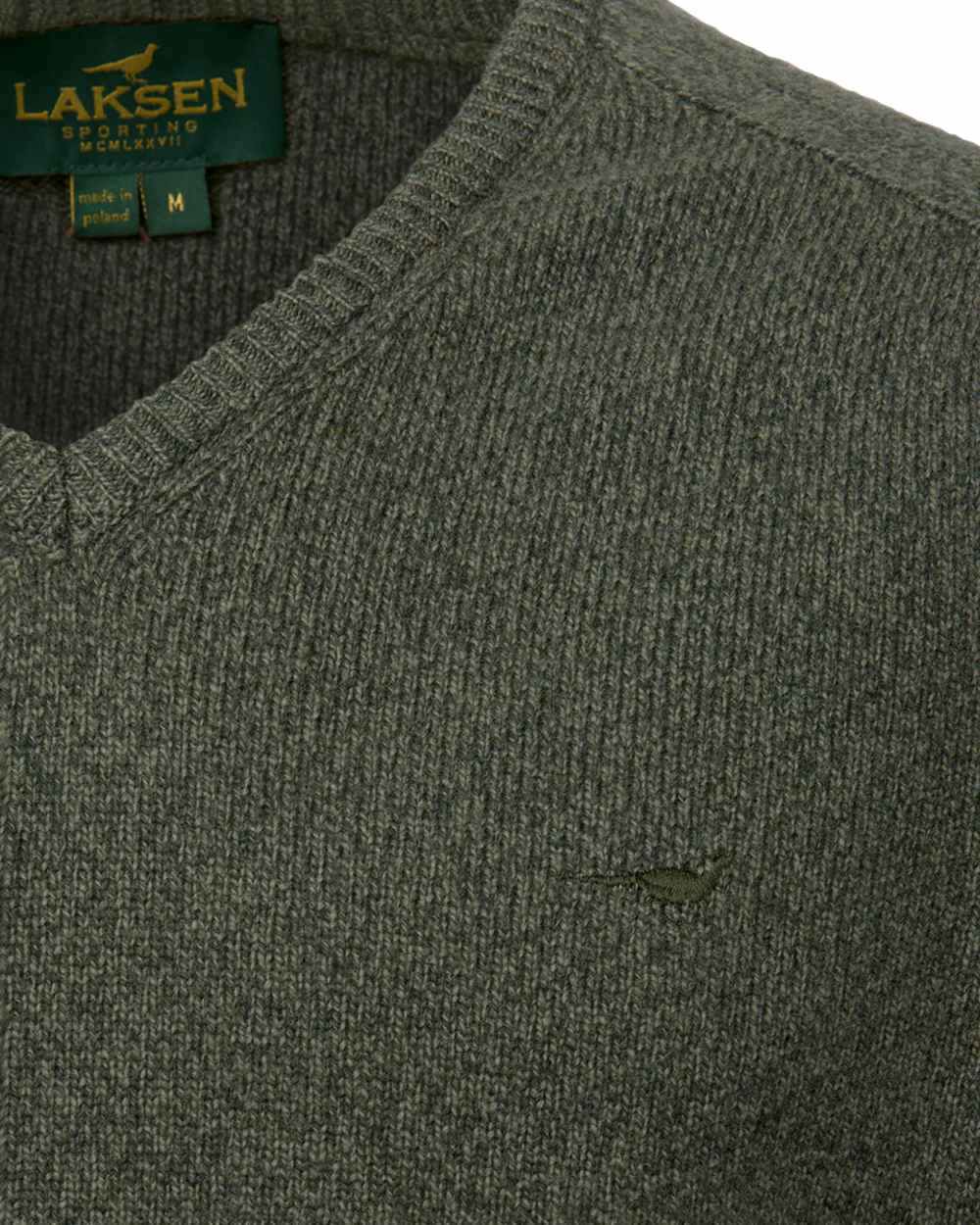 Forest Coloured Laksen Mens Trent V-Neck Lambswool Sweater on white background 