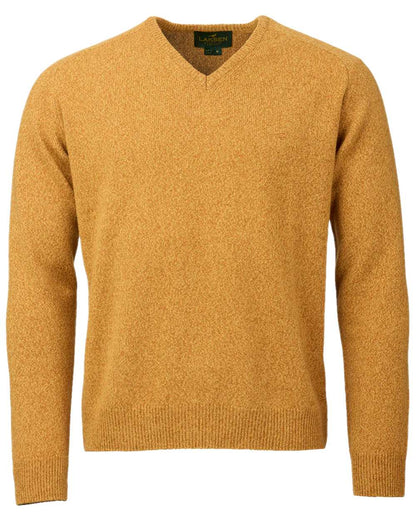 Gorse Coloured Laksen Mens Trent V-Neck Lambswool Sweater on white background 