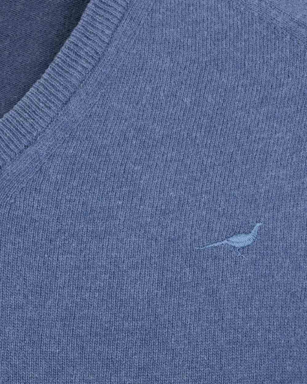 Loch blue Coloured Laksen Mens Trent V-Neck Lambswool Sweater on white background 