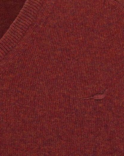 Rusty Coloured Laksen Mens Trent V-Neck Lambswool Sweater on white background 