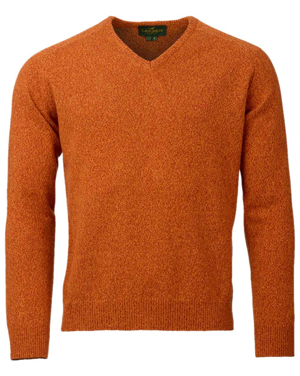 Terra Coloured Laksen Mens Trent V-Neck Lambswool Sweater on white background 