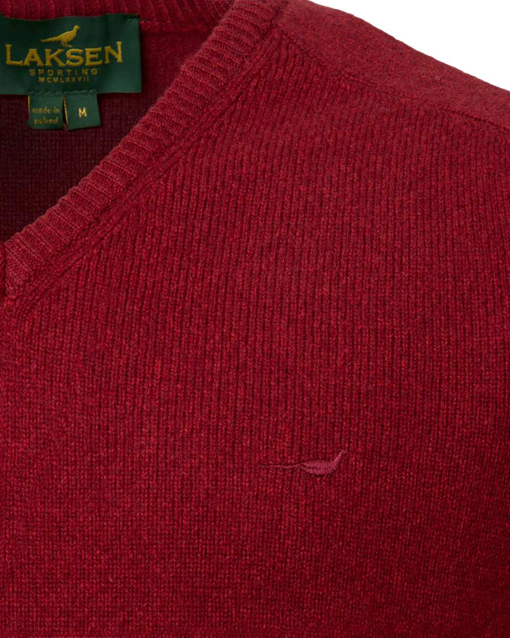 Wine Coloured Laksen Mens Trent V-Neck Lambswool Sweater on white background 