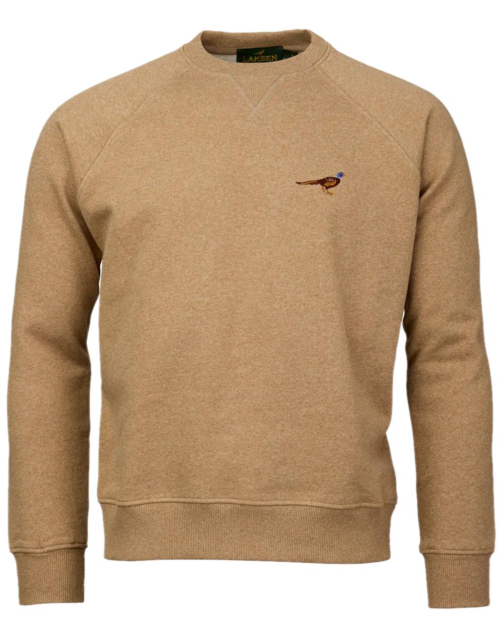 Camel Melange Coloured Laksen Mens True Pheasant Logo Shirt on white background 