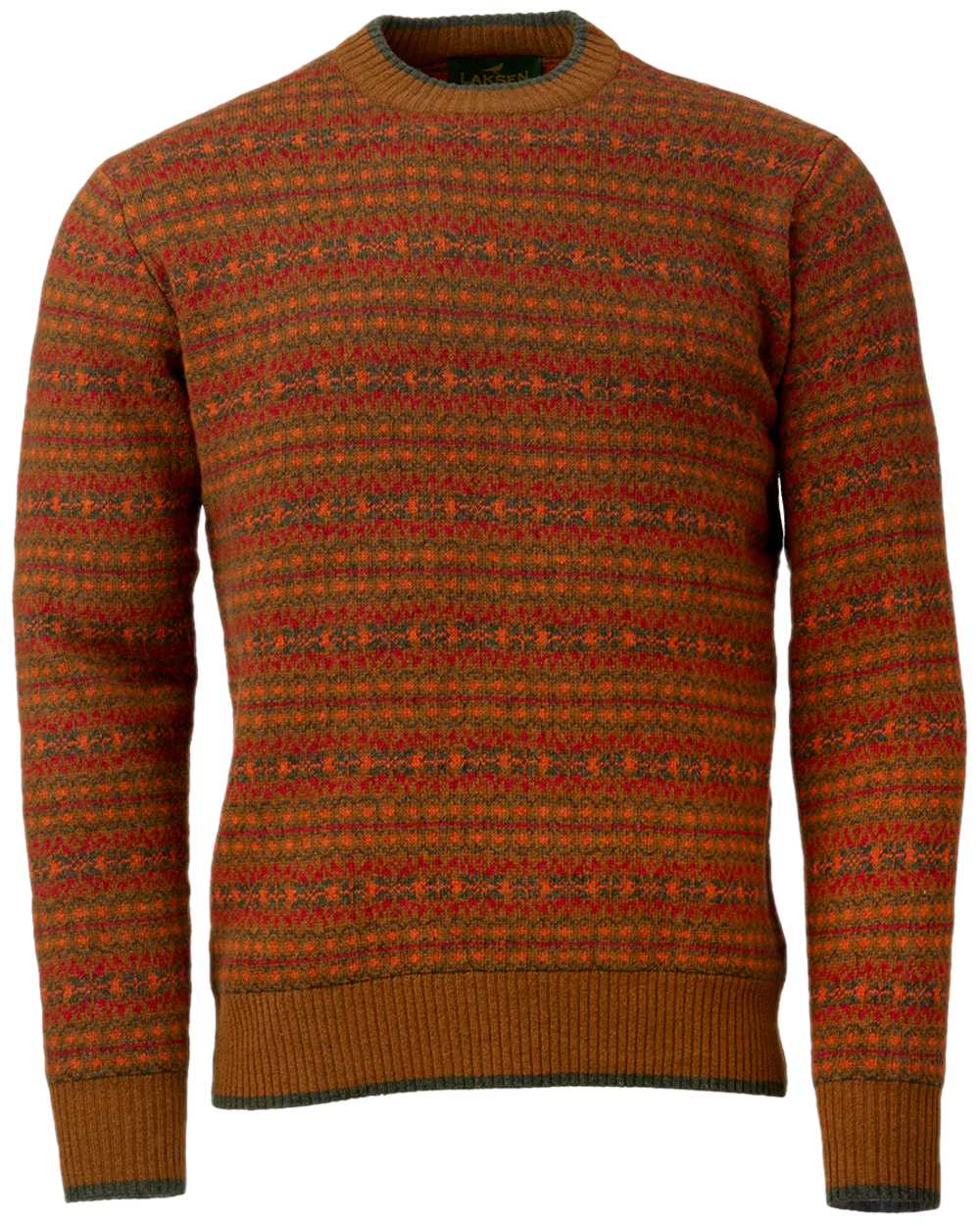 Multi Colour Coloured Laksen Mens Voss Jacquard Sweater on white background 