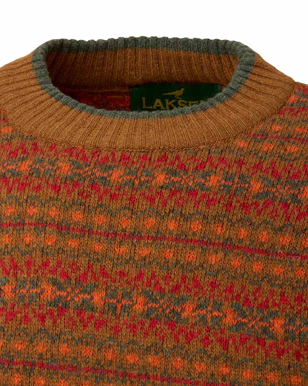 Multi Colour Coloured Laksen Mens Voss Jacquard Sweater on white background 