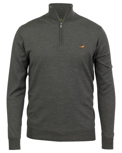 Loden Green Coloured Laksen Norfolk Zip Neck Merino Sweater on white background 