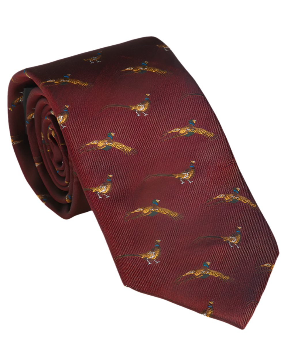 Wine Coloured Laksen Pheasant Tie on white background 