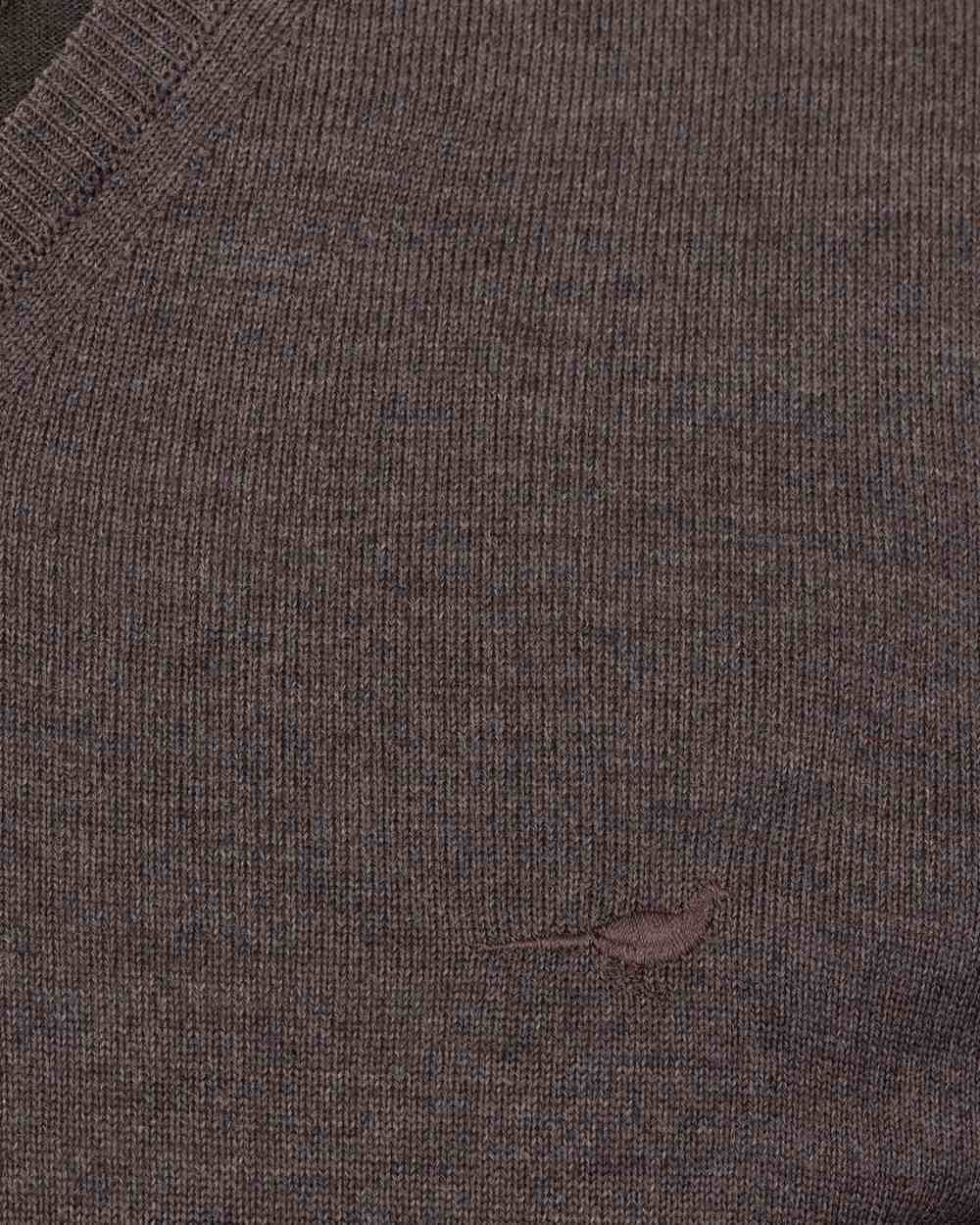 Chocolate Coloured Laksen Sussex V-Neck Sweater on white background 
