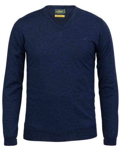 French Blue Coloured Laksen Sussex V-Neck Sweater on white background 