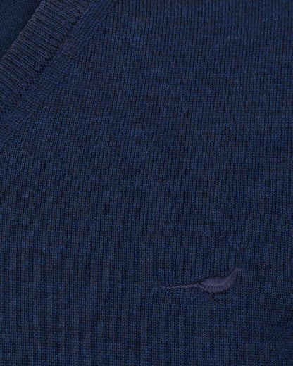 French Blue Coloured Laksen Sussex V-Neck Sweater on white background 