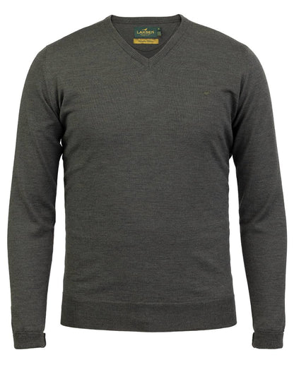 Loden Green Coloured Laksen Sussex V-Neck Sweater on white background 
