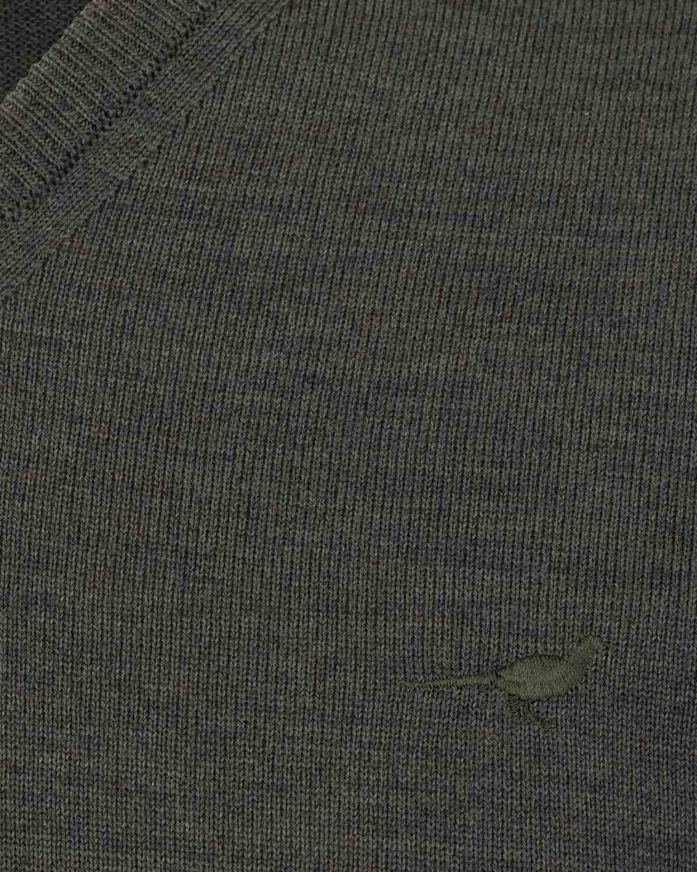 Loden Green Coloured Laksen Sussex V-Neck Sweater on white background 