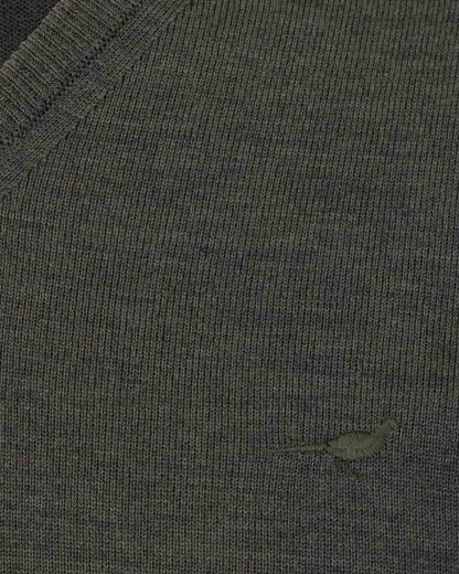 Loden Green Coloured Laksen Sussex V-Neck Sweater on white background 