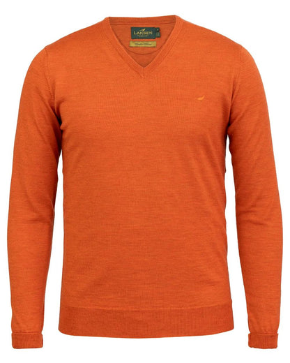 Orange Coloured Laksen Sussex V-Neck Sweater on white background 