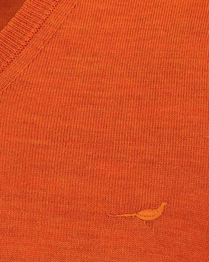 Orange Coloured Laksen Sussex V-Neck Sweater on white background 