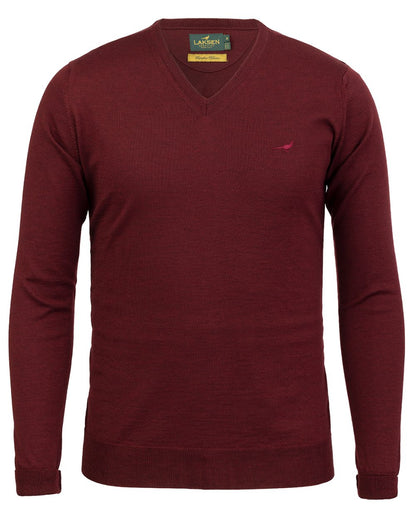 Vintage Port Coloured Laksen Sussex V-Neck Sweater on white background 