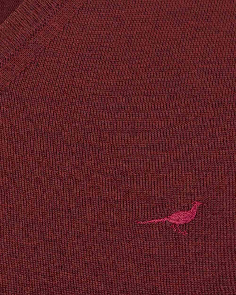 Vintage Port Coloured Laksen Sussex V-Neck Sweater on white background 