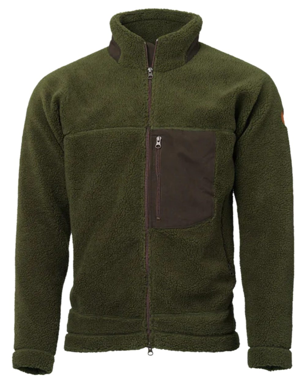 Olive Coloured Laksen Teddy Fleece Zip Jacket on white background 