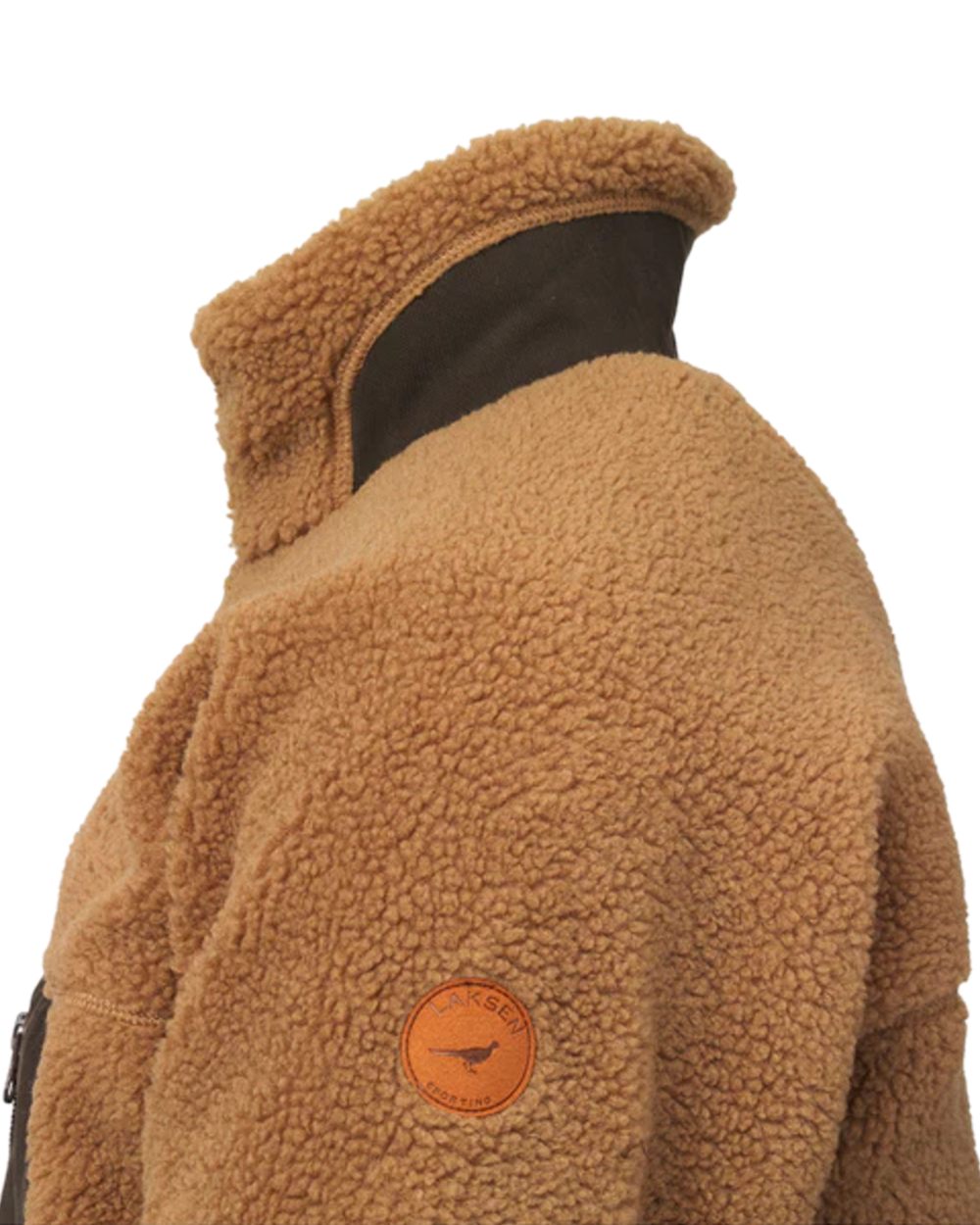 Toffee Coloured Laksen Teddy Fleece Zip Jacket on white background 