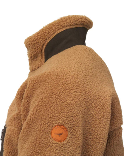 Toffee Coloured Laksen Teddy Fleece Zip Jacket on white background 