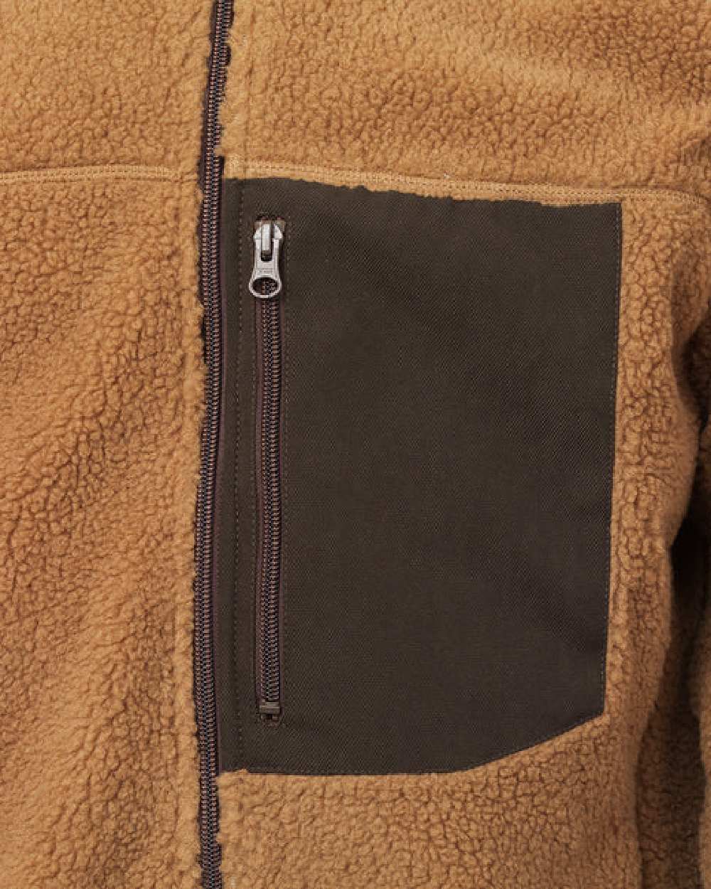 Toffee Coloured Laksen Teddy Fleece Zip Jacket on white background 