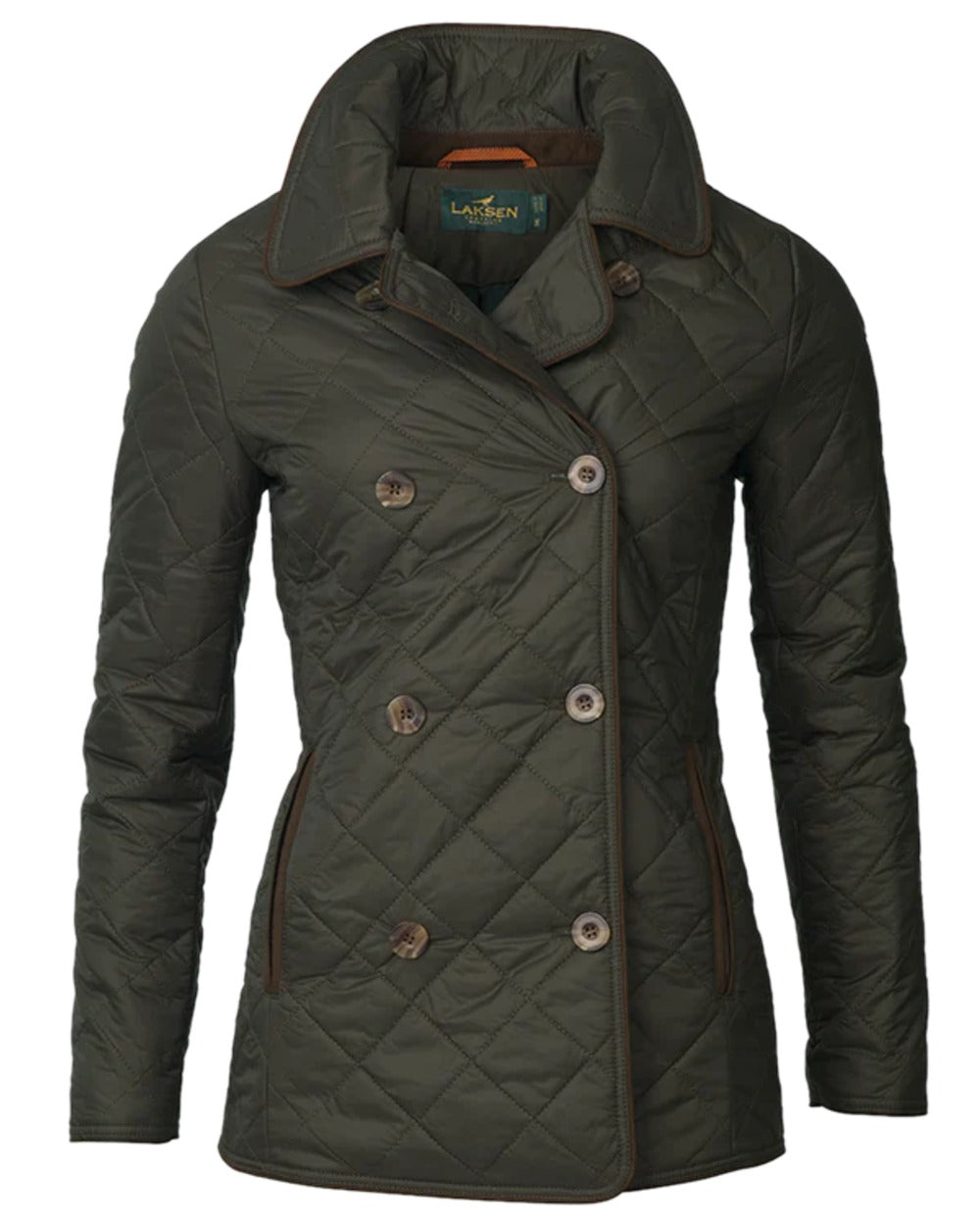 Olive Coloured Laksen Womens Bath Quilted Jacket on white background 
