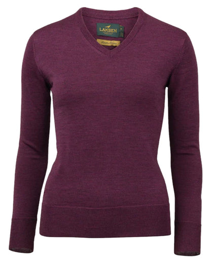 Heather Coloured Laksen Womens Carnaby V-neck Merino Knit on white background 