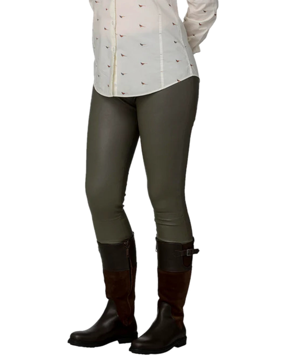 English Moss Coloured Laksen Womens Elysèe Leather Leggings on white background 