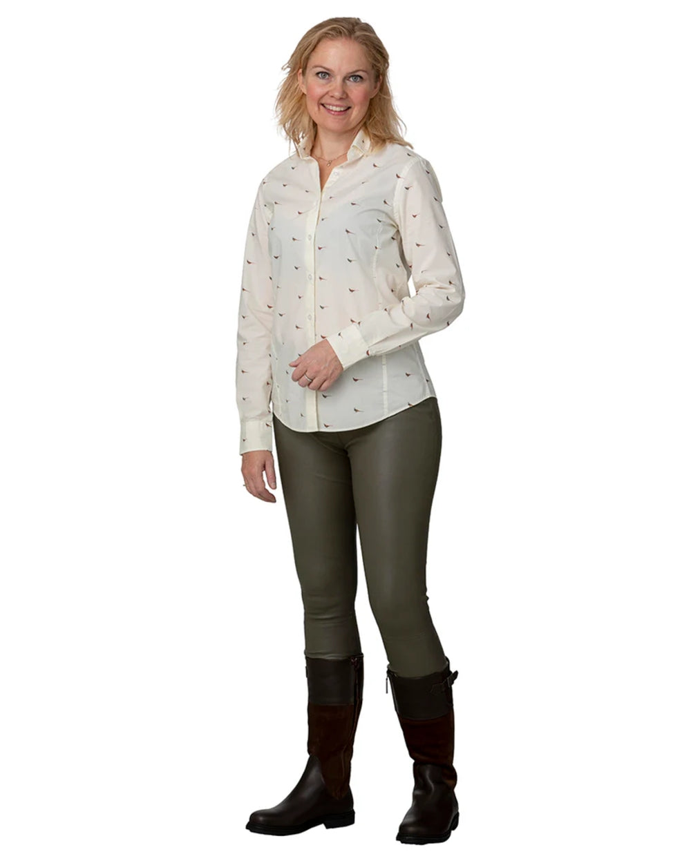 English Moss Coloured Laksen Womens Elysèe Leather Leggings on white background 