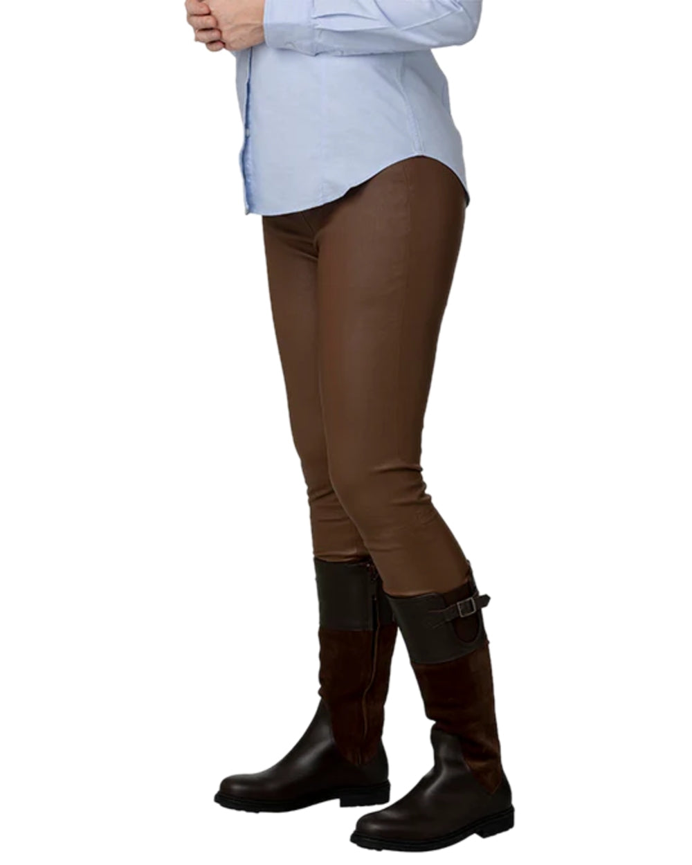 Savanna Brown Coloured Laksen Womens Elysèe Leather Leggings on white background 