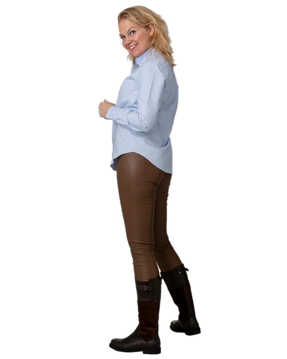 Savanna Brown Coloured Laksen Womens Elysèe Leather Leggings on white background 