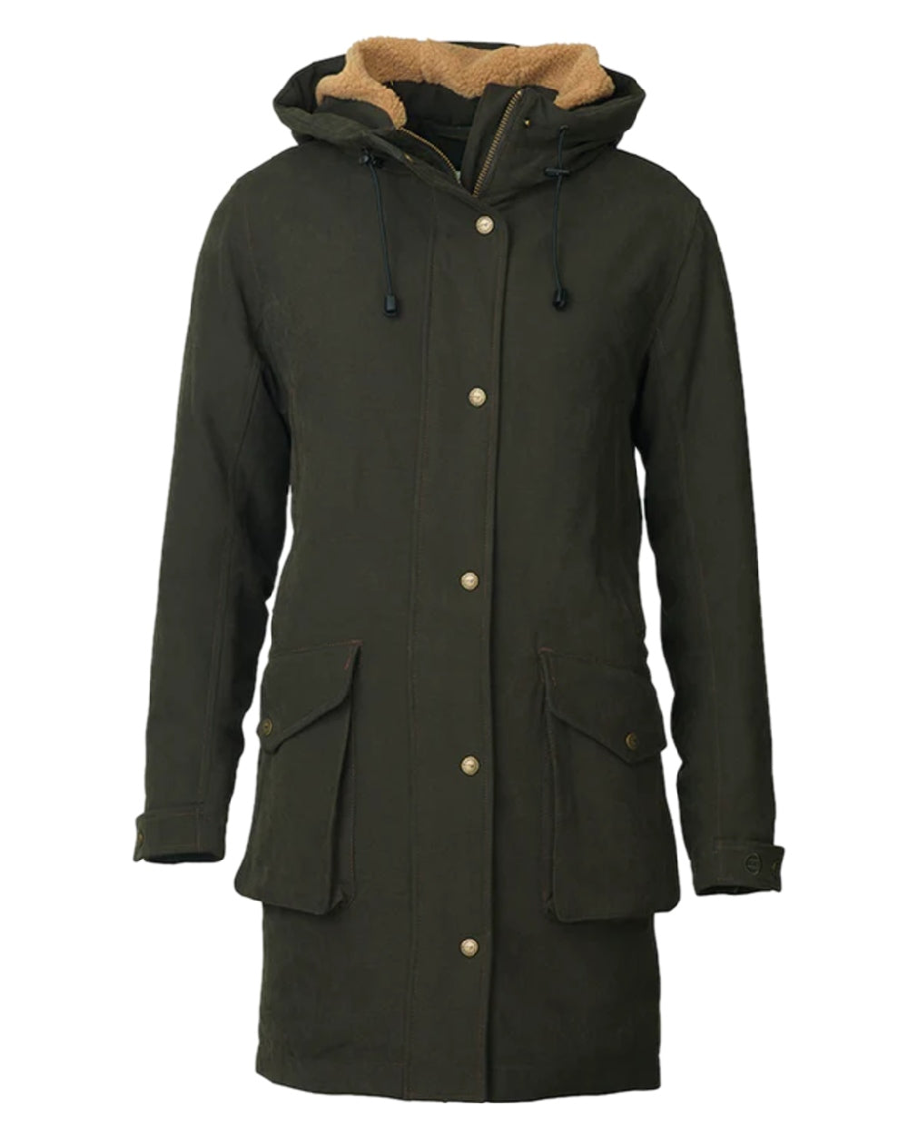 Olive Coloured Laksen Womens Fortress Hybrid Parka Jacket With CTX on white background 