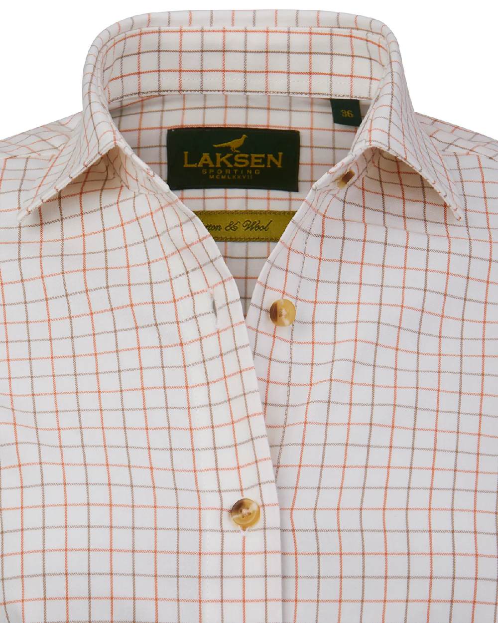 Burnt Orange Rum Coloured Laksen Womens Haley Cotton Wool Shirt on white background 
