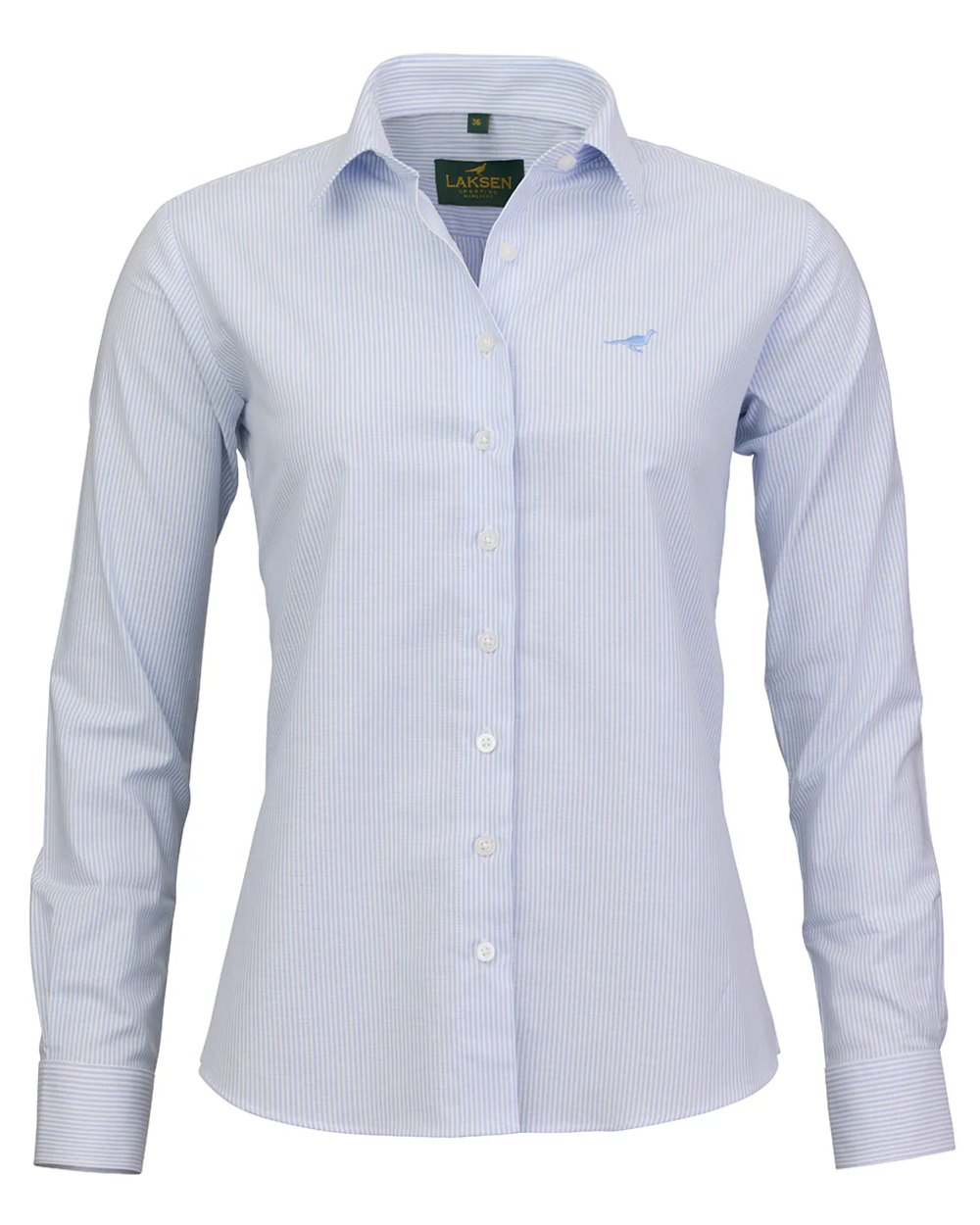 Light Blue coloured Laksen Womens Lady Pin Oxford Stretch Shirt on white background 
