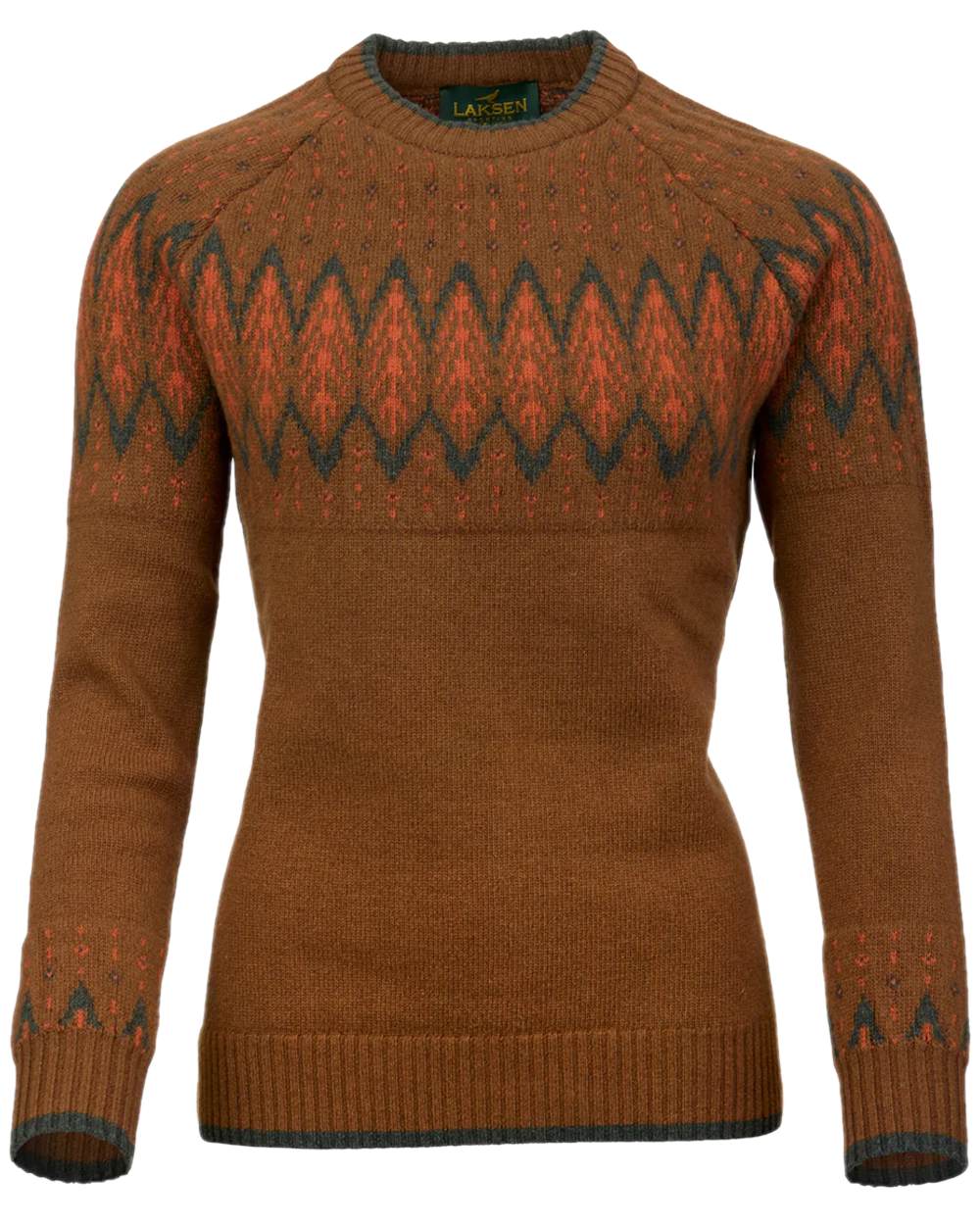 Multi Colour Coloured Laksen Womens Trondheim Jacquard Sweater on white background 