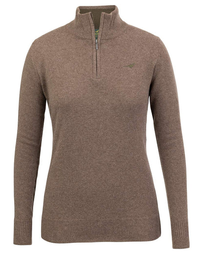 Camel Coloured Laksen Womens Tyne Zip Neck Sweater on white background 