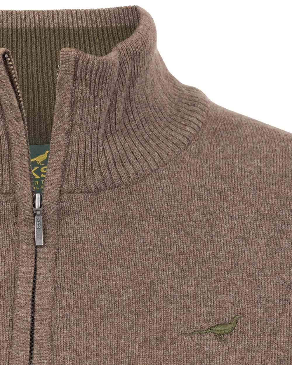 Camel Coloured Laksen Womens Tyne Zip Neck Sweater on white background 