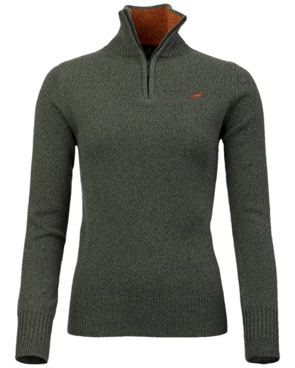Forest Coloured Laksen Womens Tyne Zip Neck Sweater on white background 