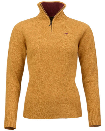 Gorse Coloured Laksen Womens Tyne Zip Neck Sweater on white background 