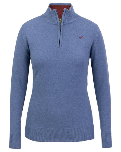 Loch Blue Coloured Laksen Womens Tyne Zip Neck Sweater on white background 