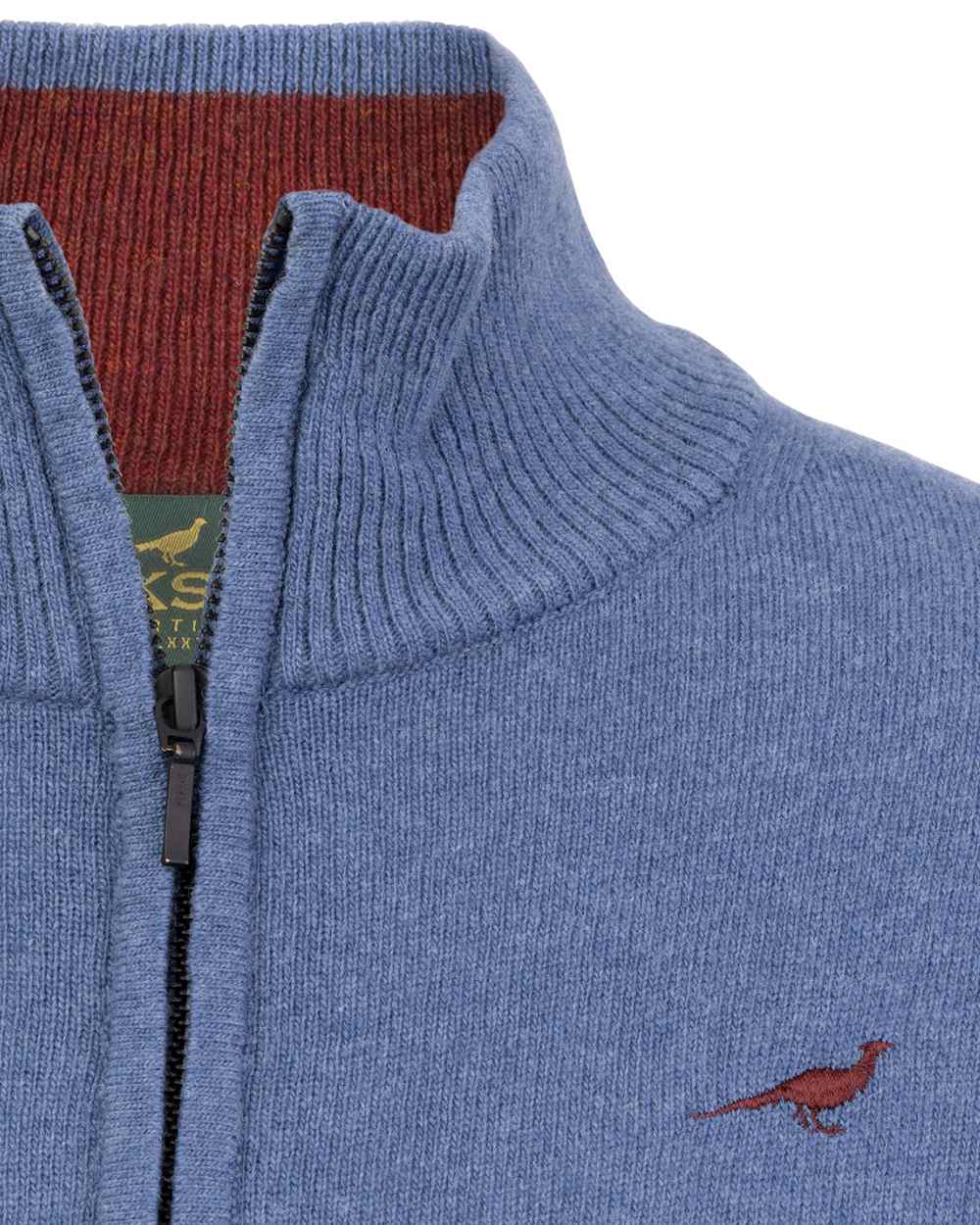 Loch Blue Coloured Laksen Womens Tyne Zip Neck Sweater on white background 