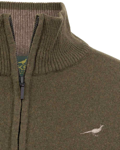 Olive Coloured Laksen Womens Tyne Zip Neck Sweater on white background 