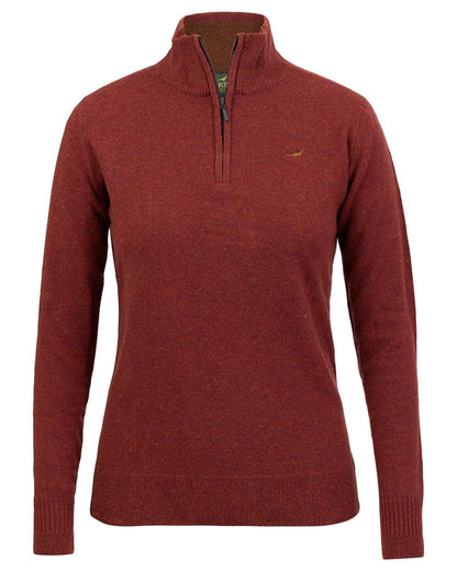 Rusty Coloured Laksen Womens Tyne Zip Neck Sweater on white background 
