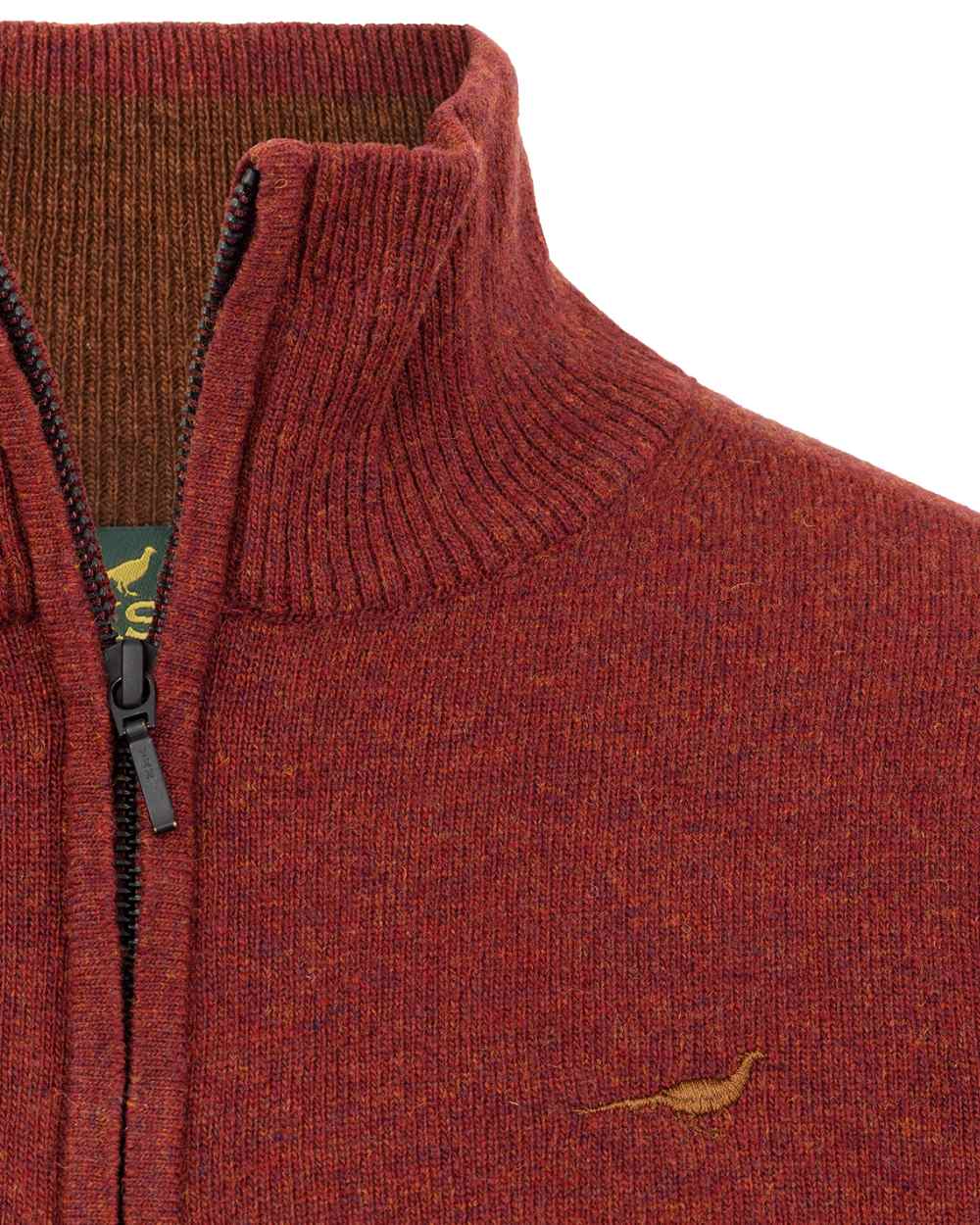 Rusty Coloured Laksen Womens Tyne Zip Neck Sweater on white background 
